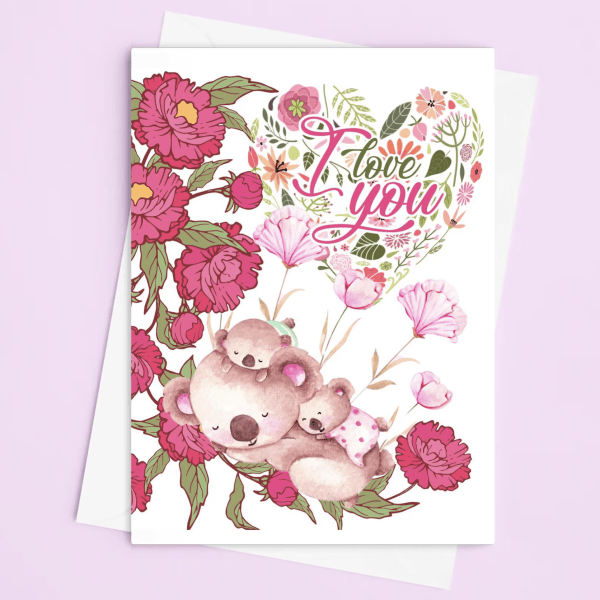 Celebrate Mom with this adorable Koala Bear Mother's Day Card! Featuring a sweet koala and vibrant begonia flowers, this card perfectly captures the essence of your love and appreciation for her. The charming design and heartfelt message make it a perfect choice for showing your gratitude on her special day. Delight Mom with this cute and thoughtful card—it's a wonderful gift for Mama she'll treasure forever!